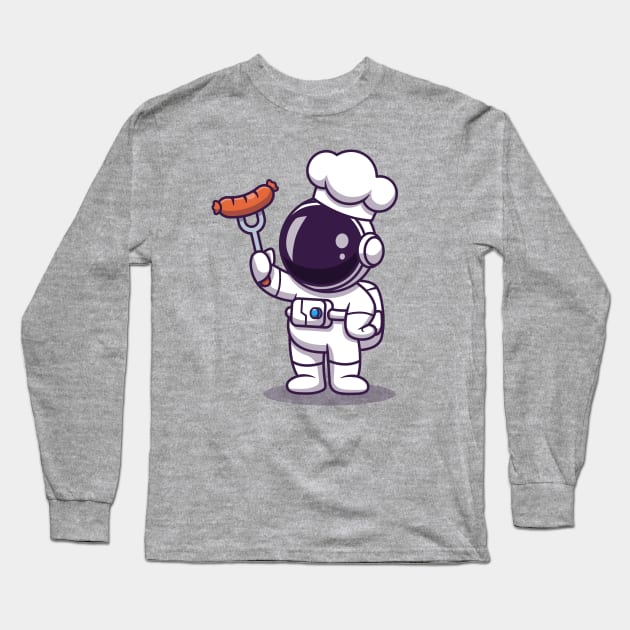 Cute Astronaut Chef With Grill Sausage Long Sleeve T-Shirt by Catalyst Labs